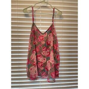 Torrid Spaghetti Strap Tank Top Size 2 Pink Gray Floral Adjustable Straps